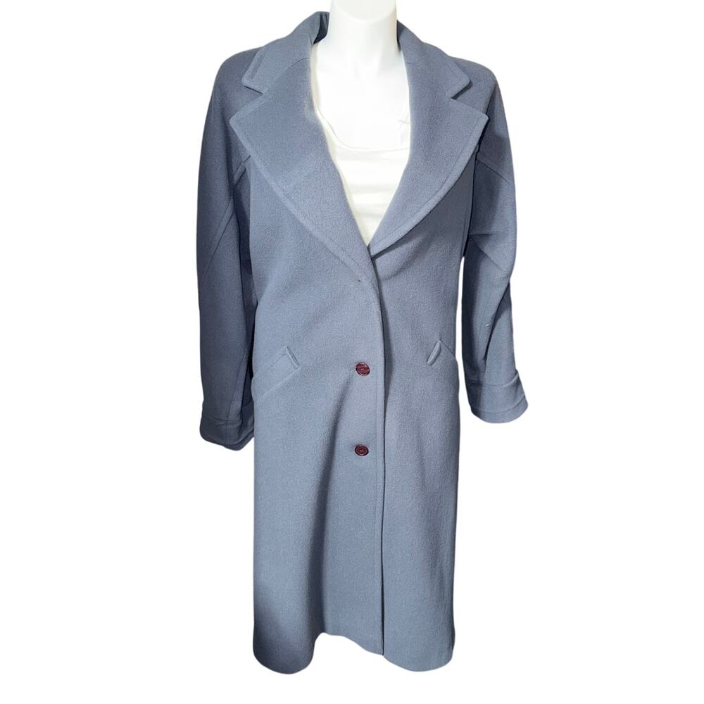 Vintage Together Womens Wool Trench Coat Winter Single Breasted Blue Gray Sz 12